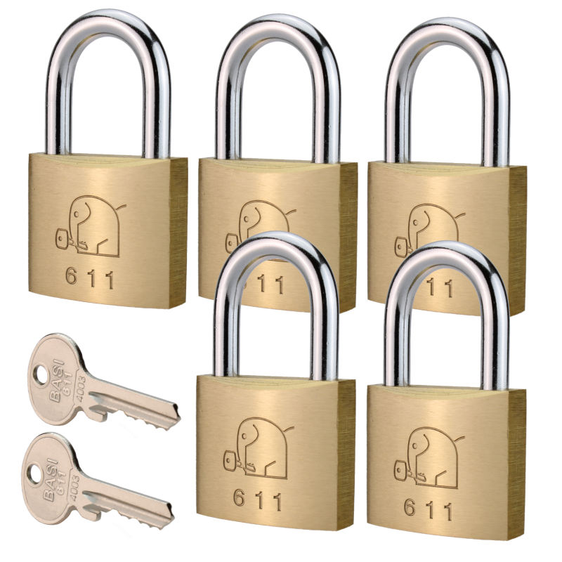 40 mm padlock keyed alike BASI VHS 611 Set of 5 x locks + 2 x keys